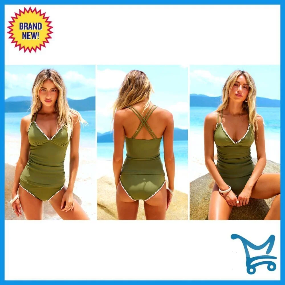Tankini Set Tummy Control V Neck Top High Waisted Bathing Suit Two Piece